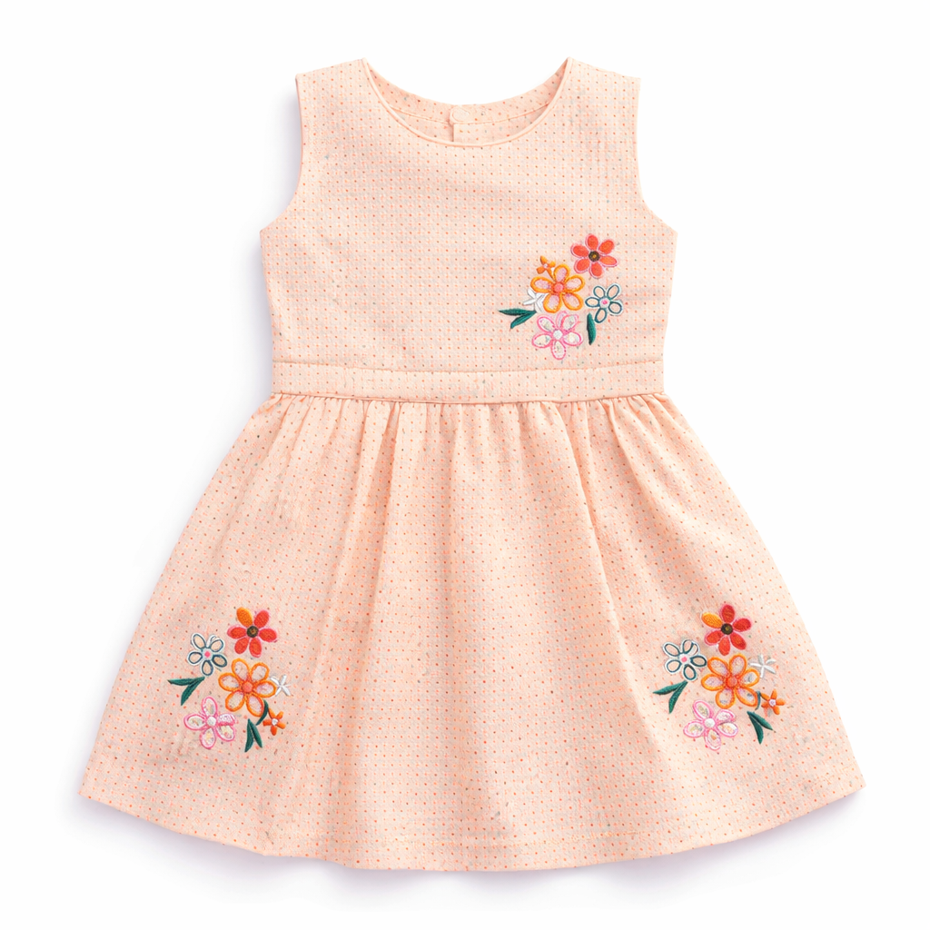 Peach Frock with Flower Embroidery (2-Piece) - Lil' Cubs
