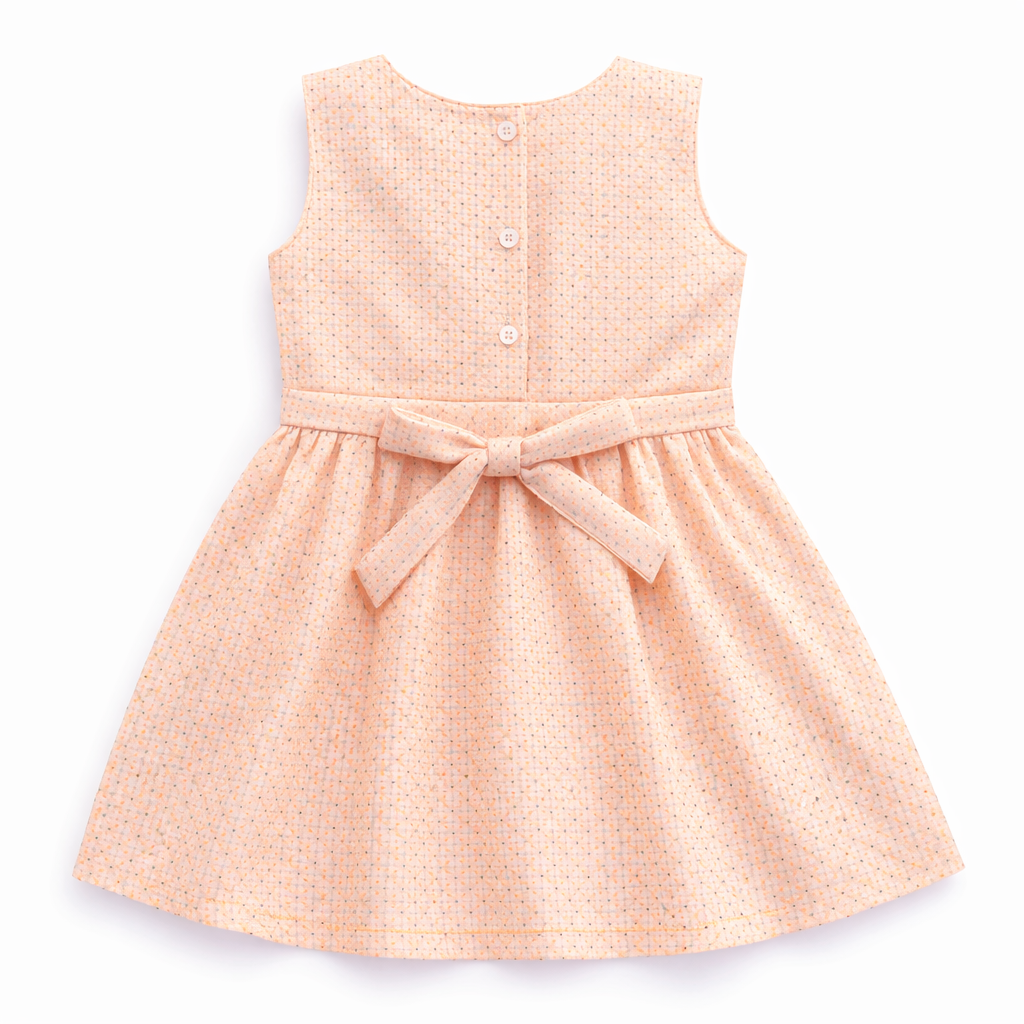 Peach Frock with Flower Embroidery (2-Piece)