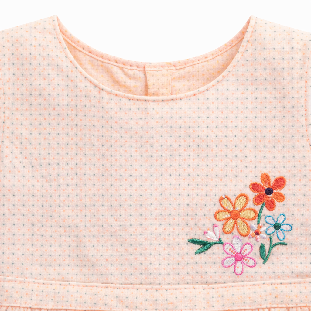 Peach Frock with Flower Embroidery (2-Piece) - Lil' Cubs