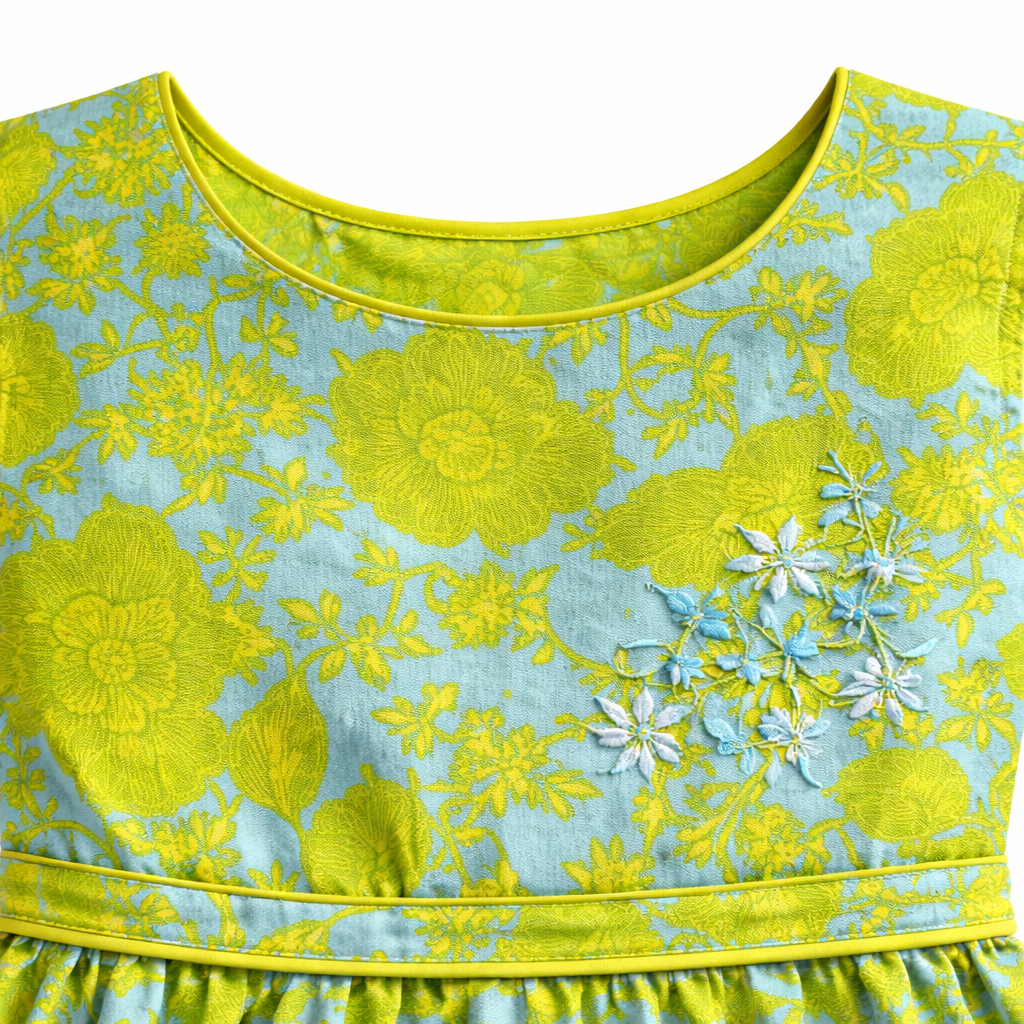 Greenish Yellow Frock with Foral Print (2-Piece) - Lil' Cubs