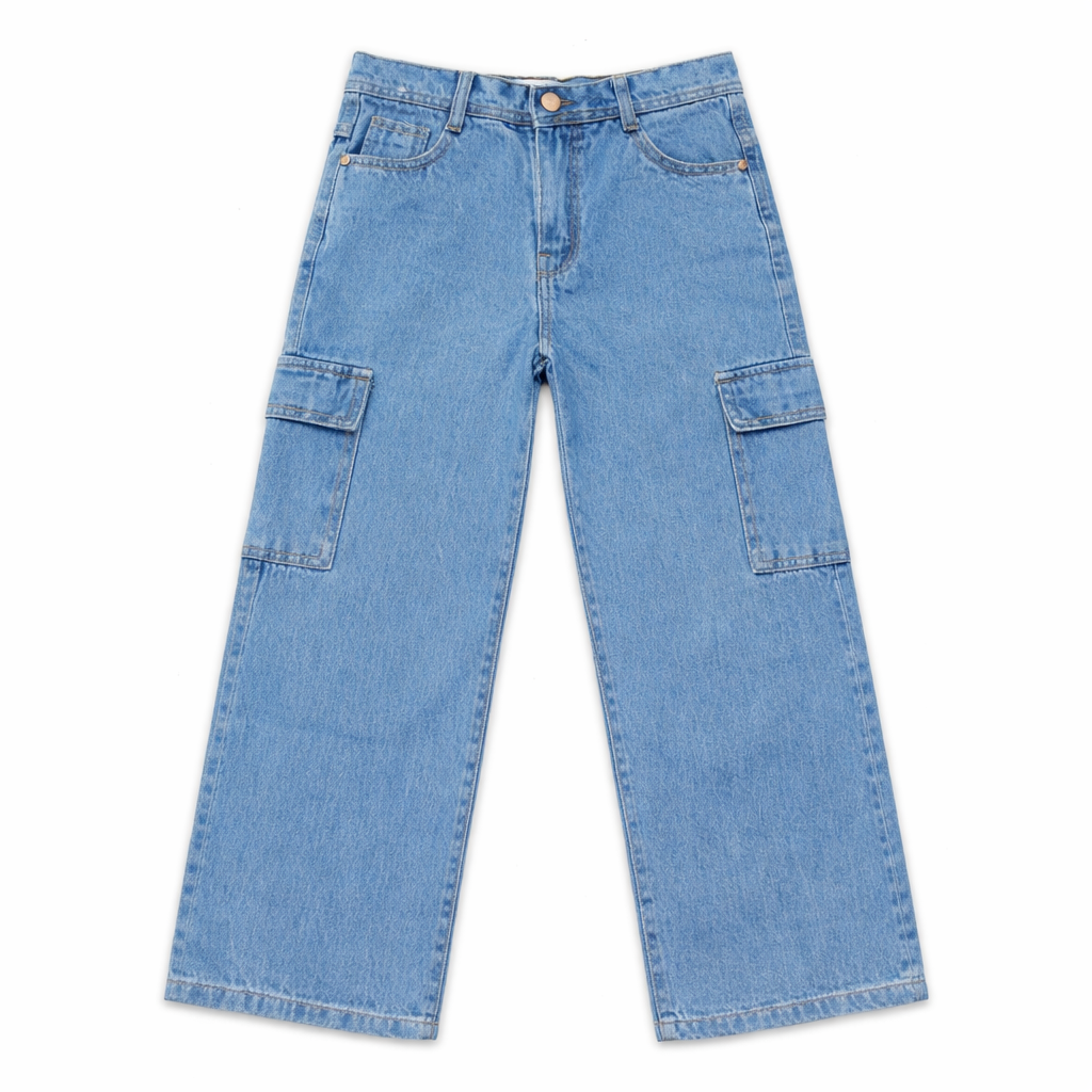 Boys Ice Blue 6 Pocket (Cargo) Baggy Denim Jeans
