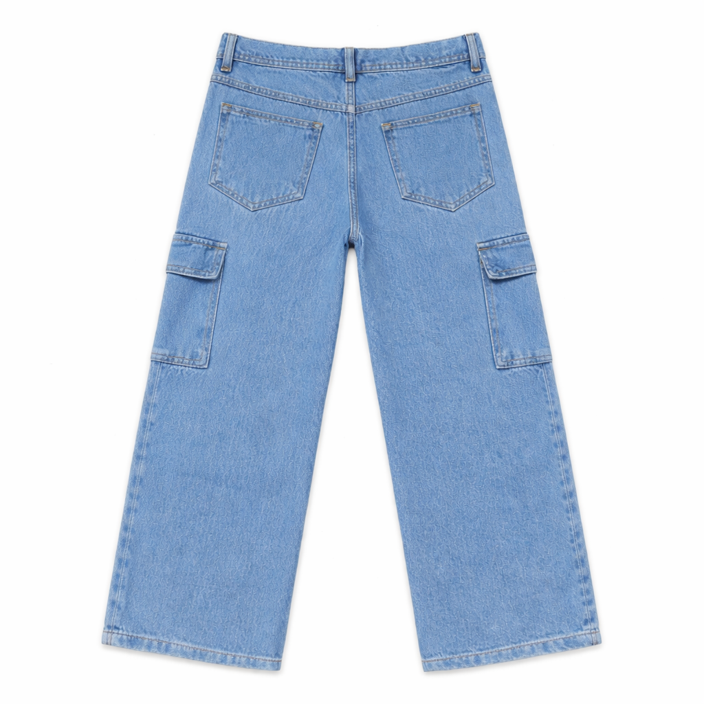 Boys Ice Blue 6 Pocket (Cargo) Baggy Denim Jeans - Lil' Cubs