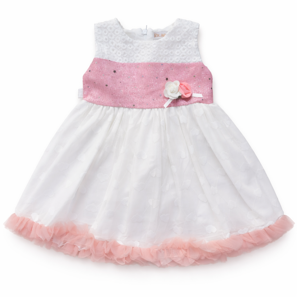 White & Pink Frock with Hearts Print (2-Piece)