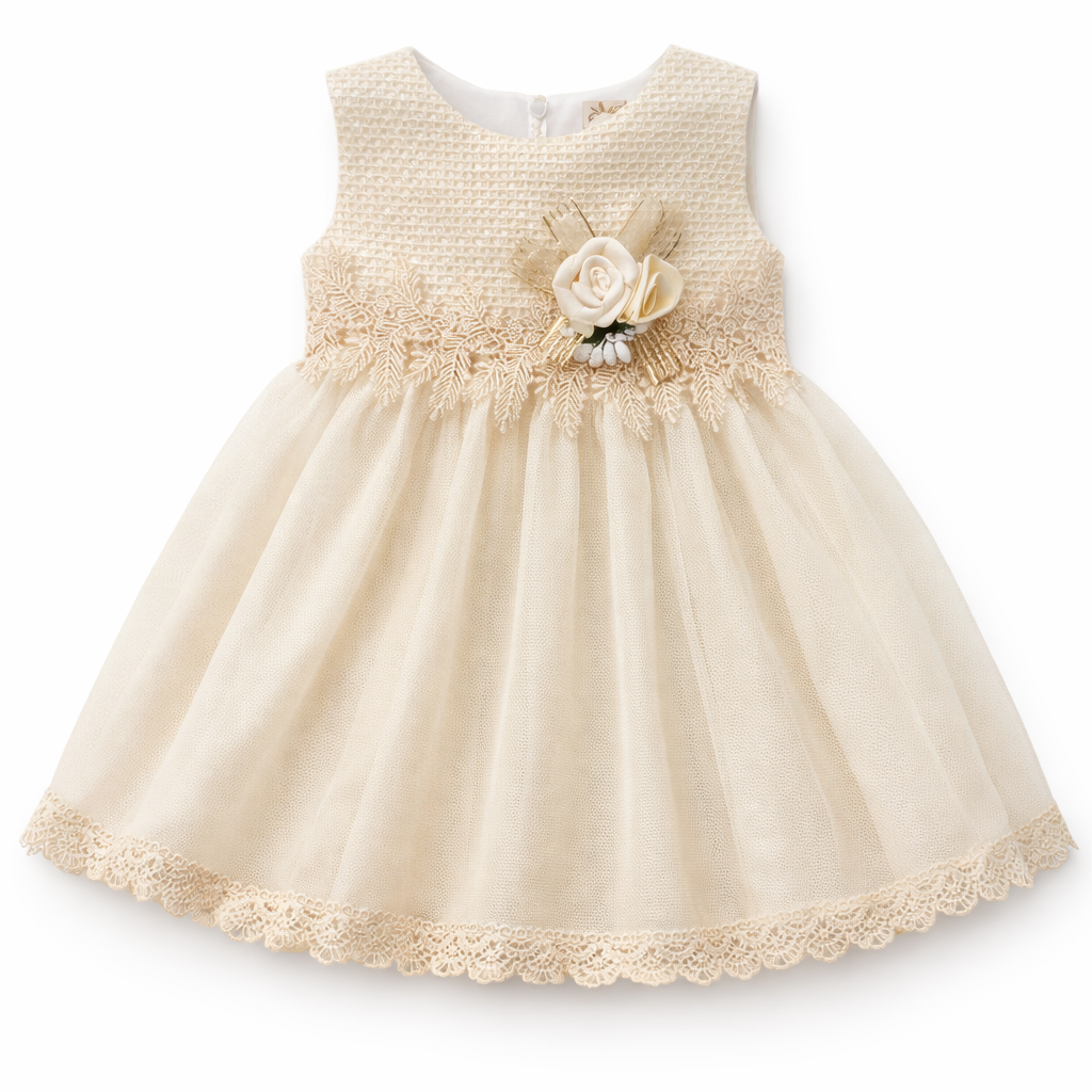 Off White Frock with Lace Work (2-Piece) - Lil' Cubs