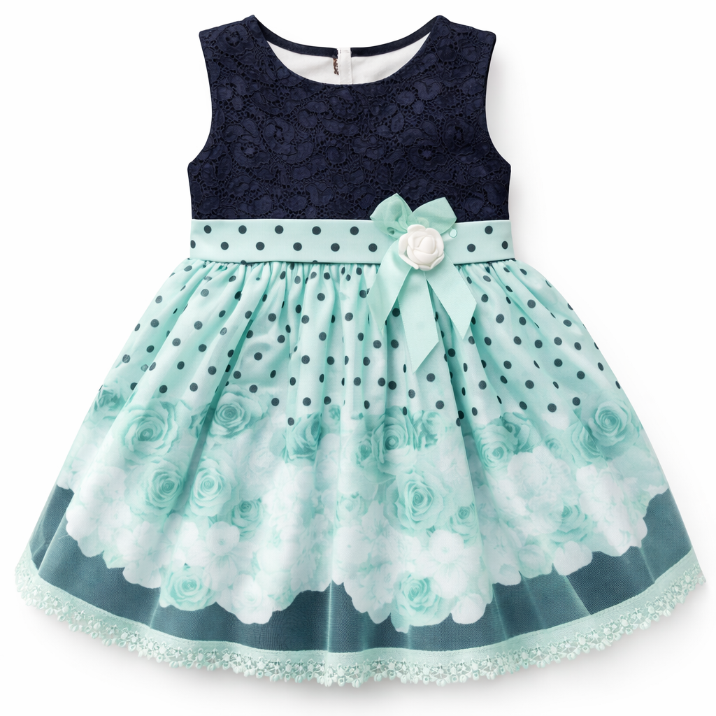 Sea Green Frock with Floral Lace