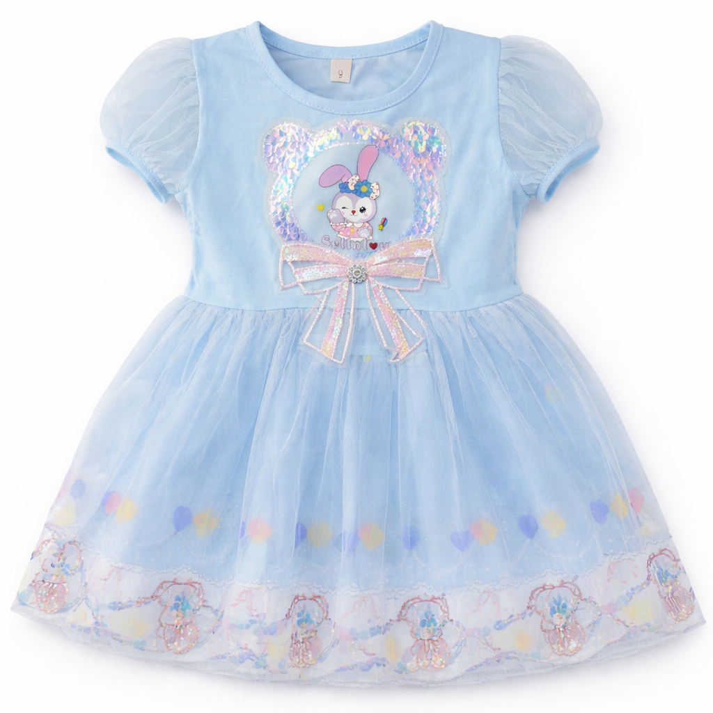 Sky Blue Bunny Print Frock