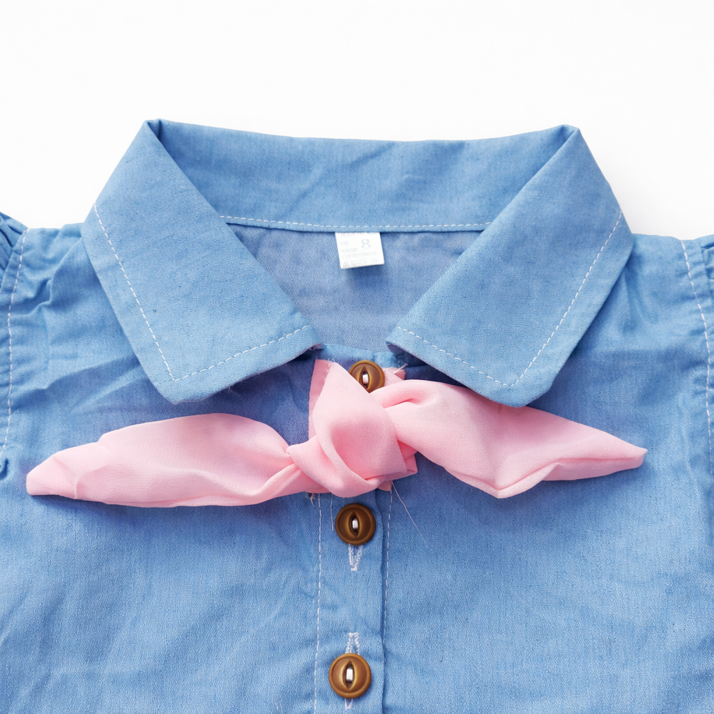 Blue & White Strawberry Frock with White Hat