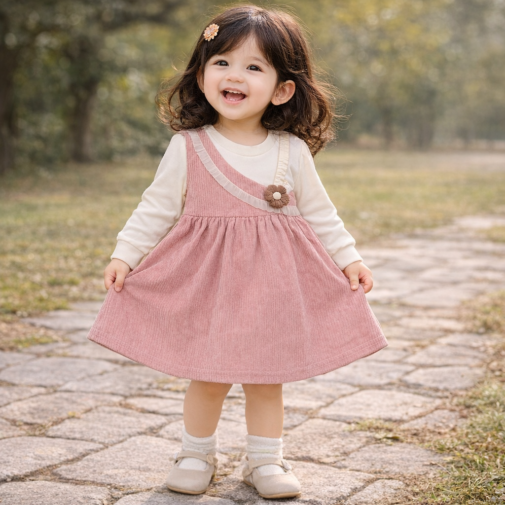 Pink Corduroy Mid Season Frock