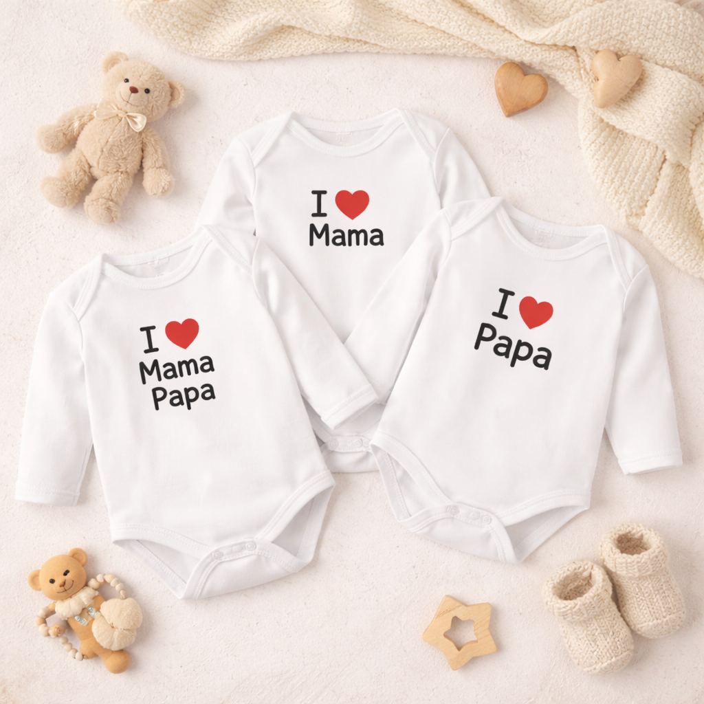 I Love Mama and Papa Baby Bodysuit Set