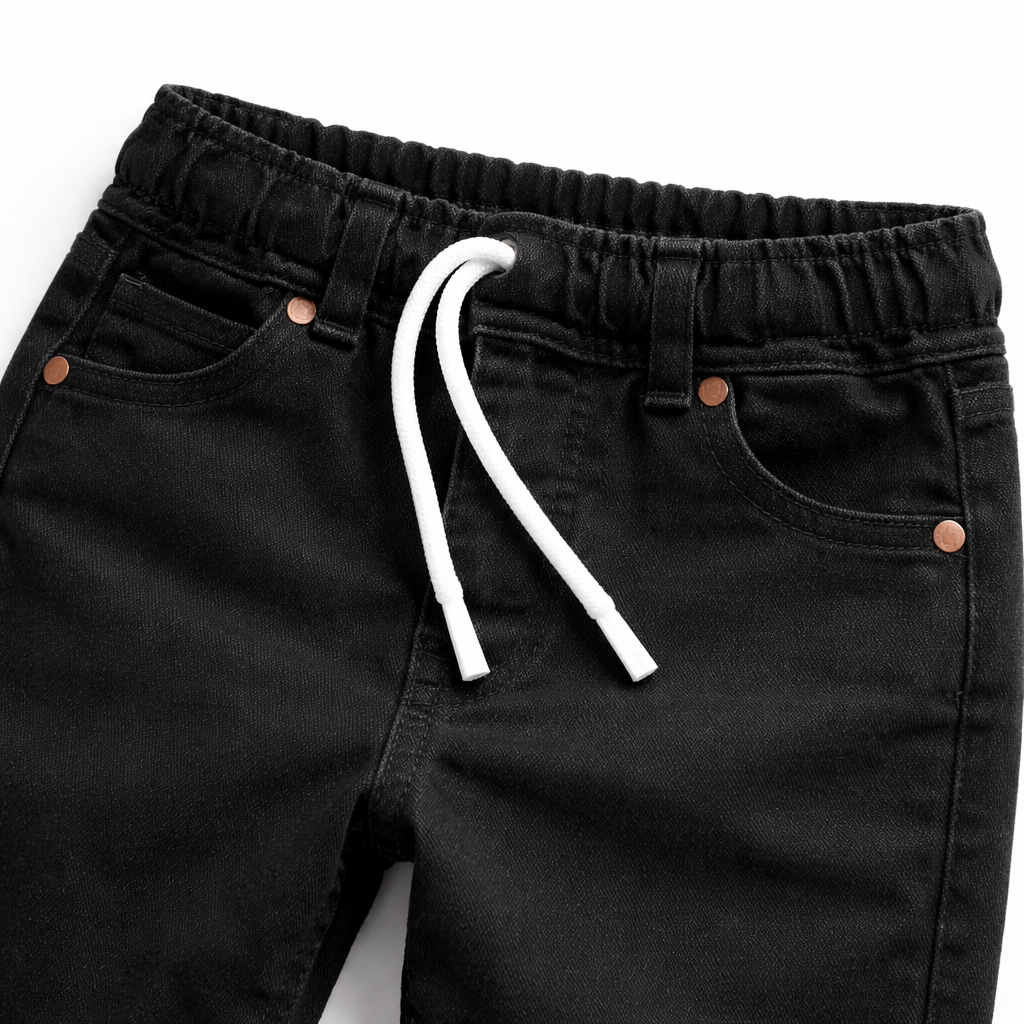 Boys Jet Black Elastic Denim Jeans - Lil' Cubs