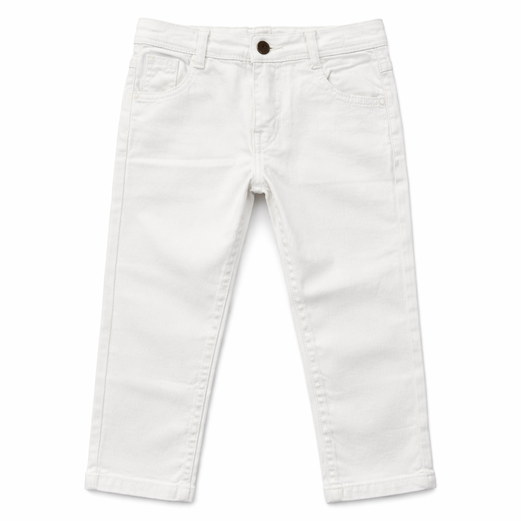 Girls Pure White Button Denim Jeans - Lil' Cubs
