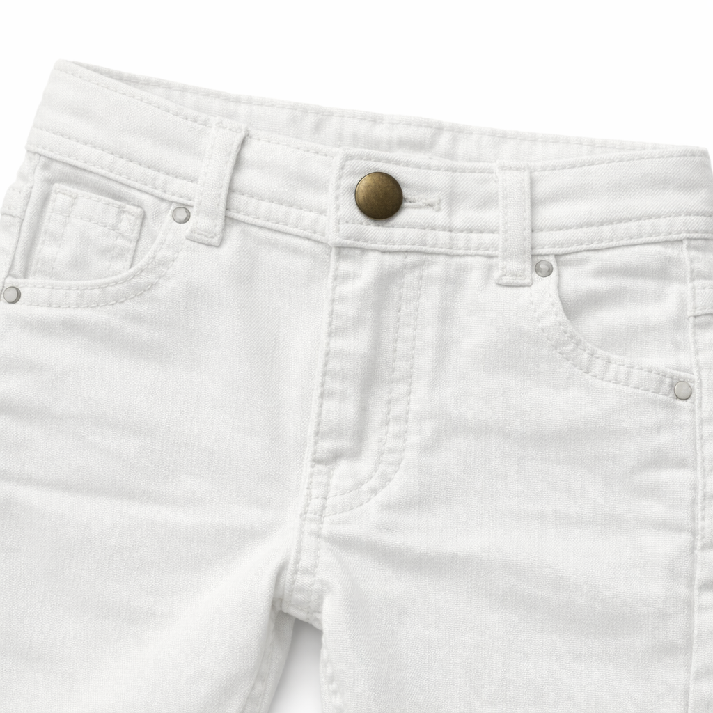Girls Pure White Button Denim Jeans - Lil' Cubs