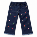 Girls Dark Indigo Floral Embroidered Denim Jeans - Lil' Cubs