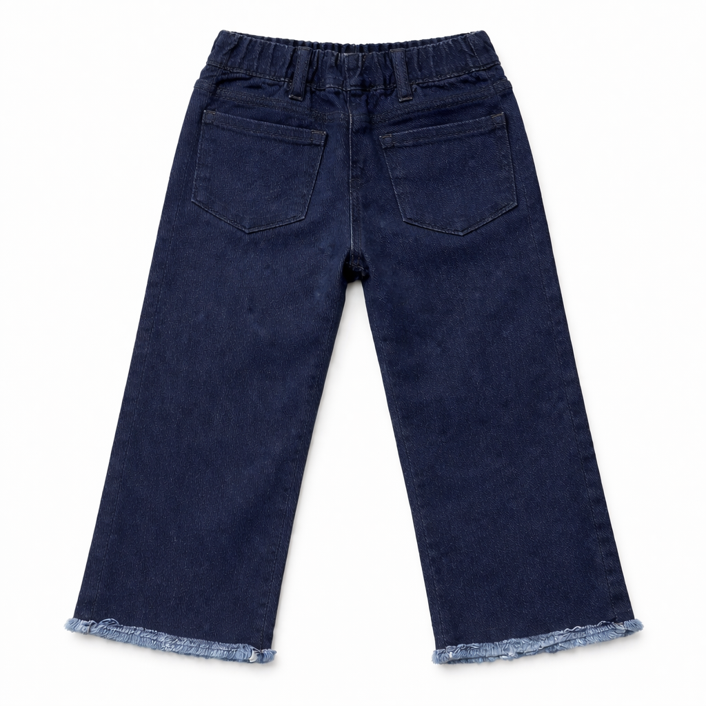 Girls Dark Indigo Floral Embroidered Denim Jeans
