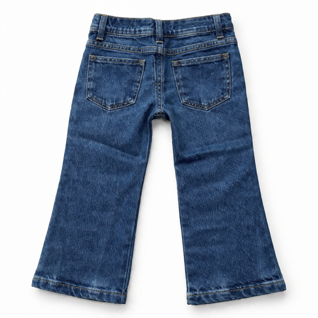 Girls' dark indigo denim jeans with Minnie embroidered design by Lil' Cubs, featuring classic denim style and embroidery details.