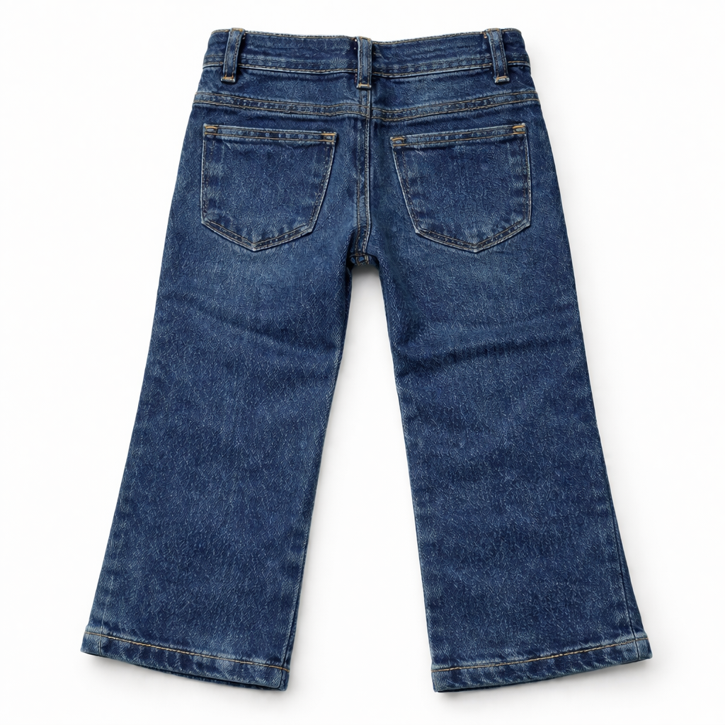 Girls vintage blue baggy denim jeans by Lil' Cubs, relaxed fit with classic denim texture and stylish design.