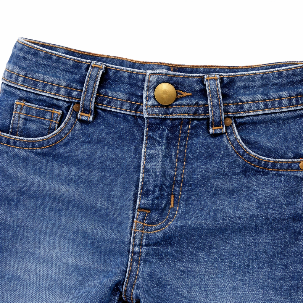 Girls vintage blue baggy denim jeans by Lil' Cubs, showing relaxed fit and classic denim texture.