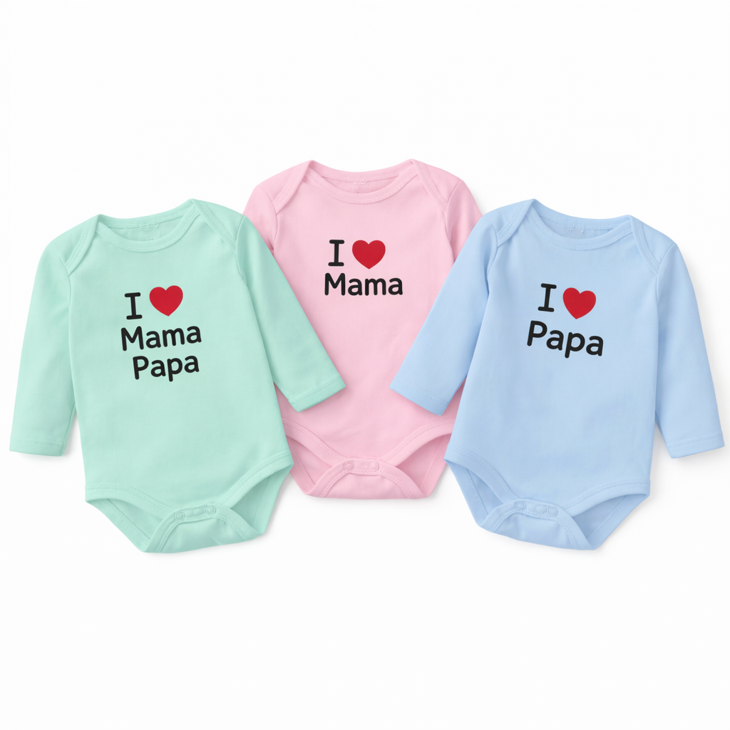 I Love Mama and Papa Baby Colorful Bodysuit Set