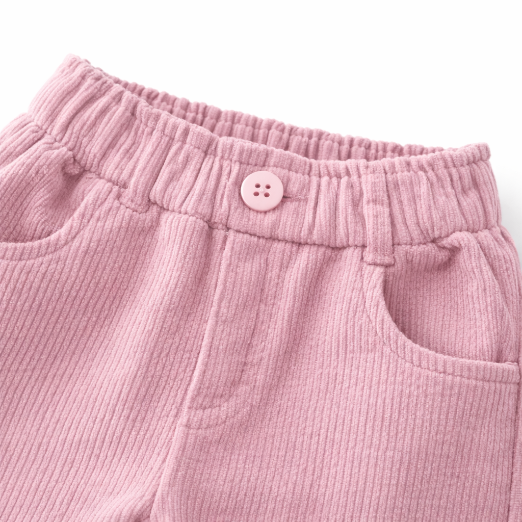 Girls Blush Pink Corduroy Trousers with Lace Hem