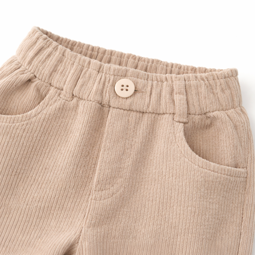 Girls Beige Corduroy Trousers with Lace Hem