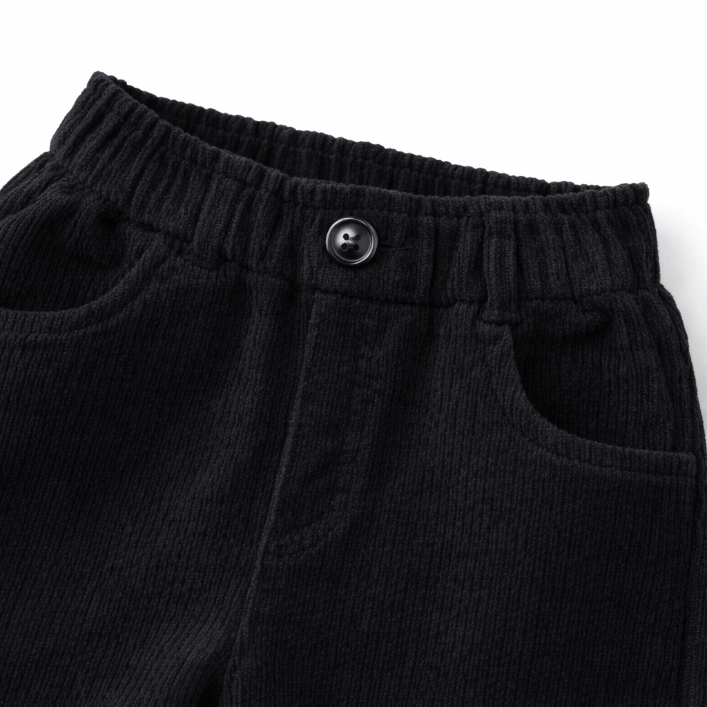 Girls Black Corduroy Trousers with Lace Hem