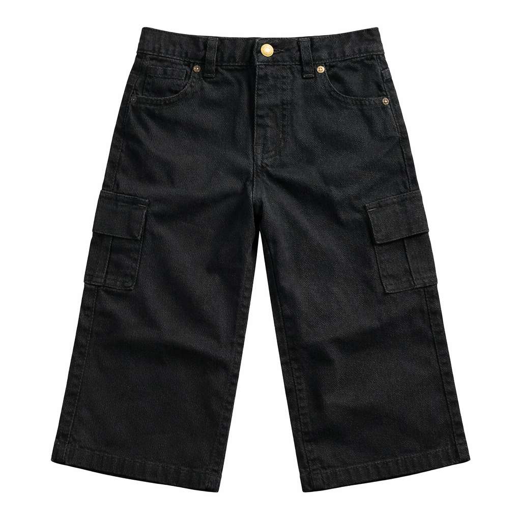 Black Cargo Baggy Denim Jeans (6 Pockets) - Lil' Cubs