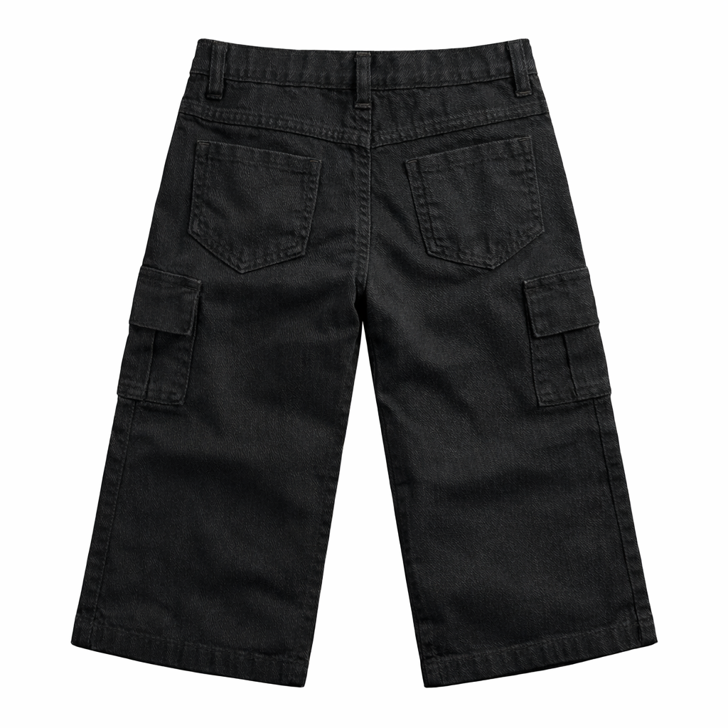 Black Cargo Baggy Denim Jeans (6 Pockets) - Lil' Cubs