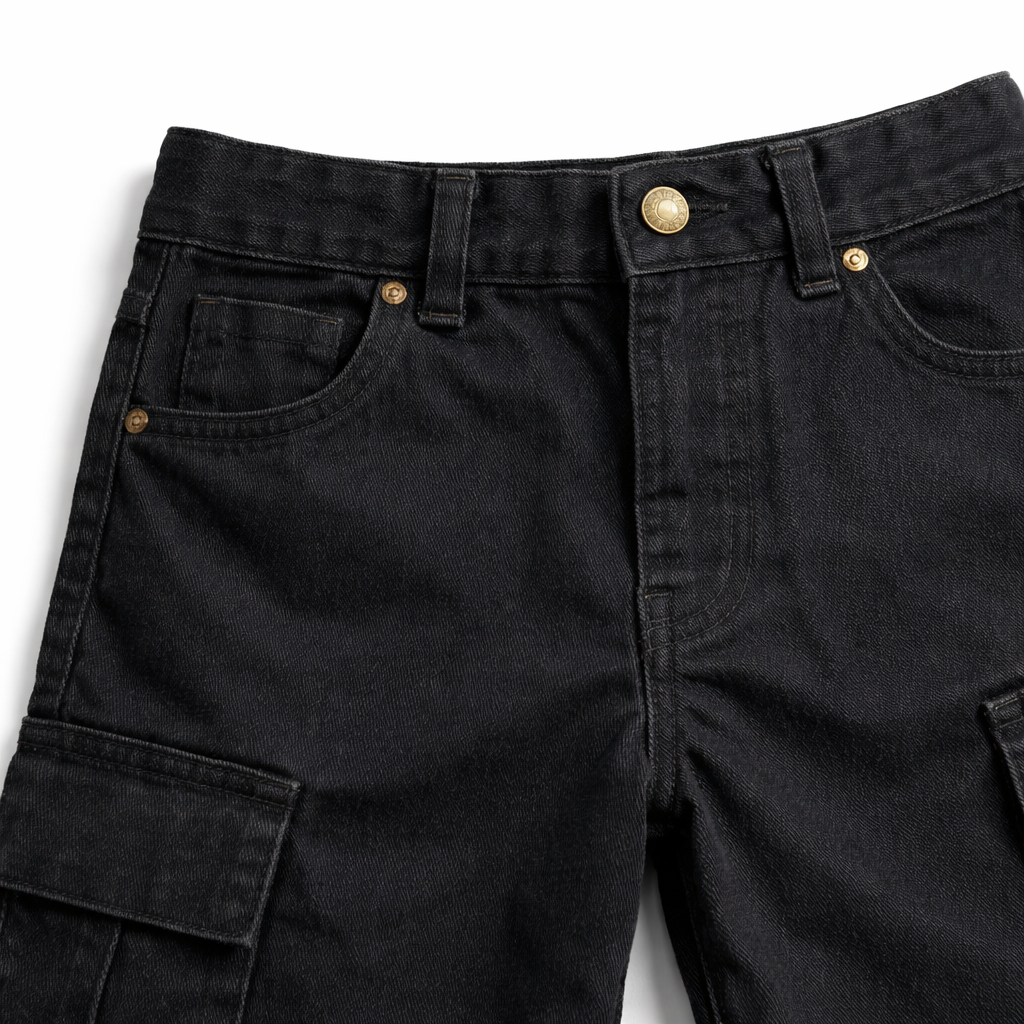 Black Cargo Baggy Denim Jeans (6 Pockets) - Lil' Cubs