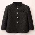 Black boys' prince coat by lilcubspk, featuring a stylish design with buttons and a classic collar, perfect for formal occasions.
