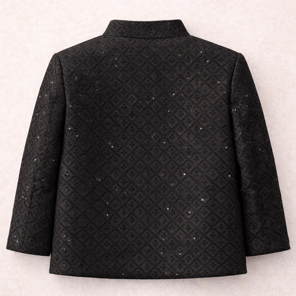 Boys black prince coat by lilcubspk, featuring a stylish tailored design with button closures and a classic collar.