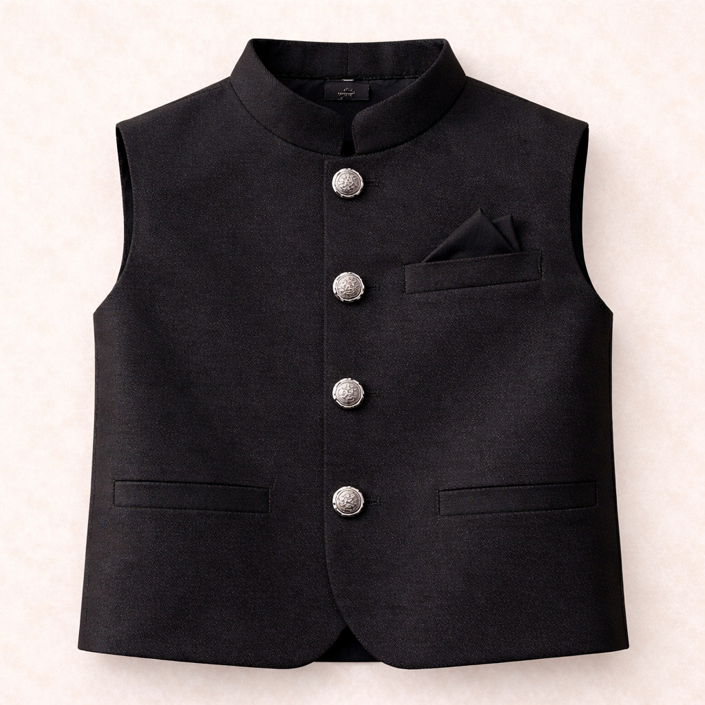 Boys Black Cotton Waistcoat - Lil' Cubs