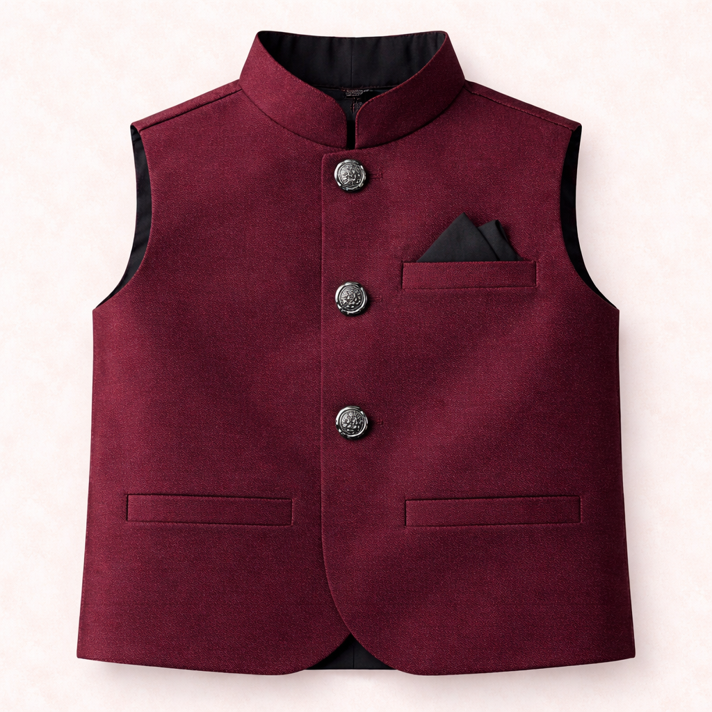 Boys Maroon Cotton Waistcoat