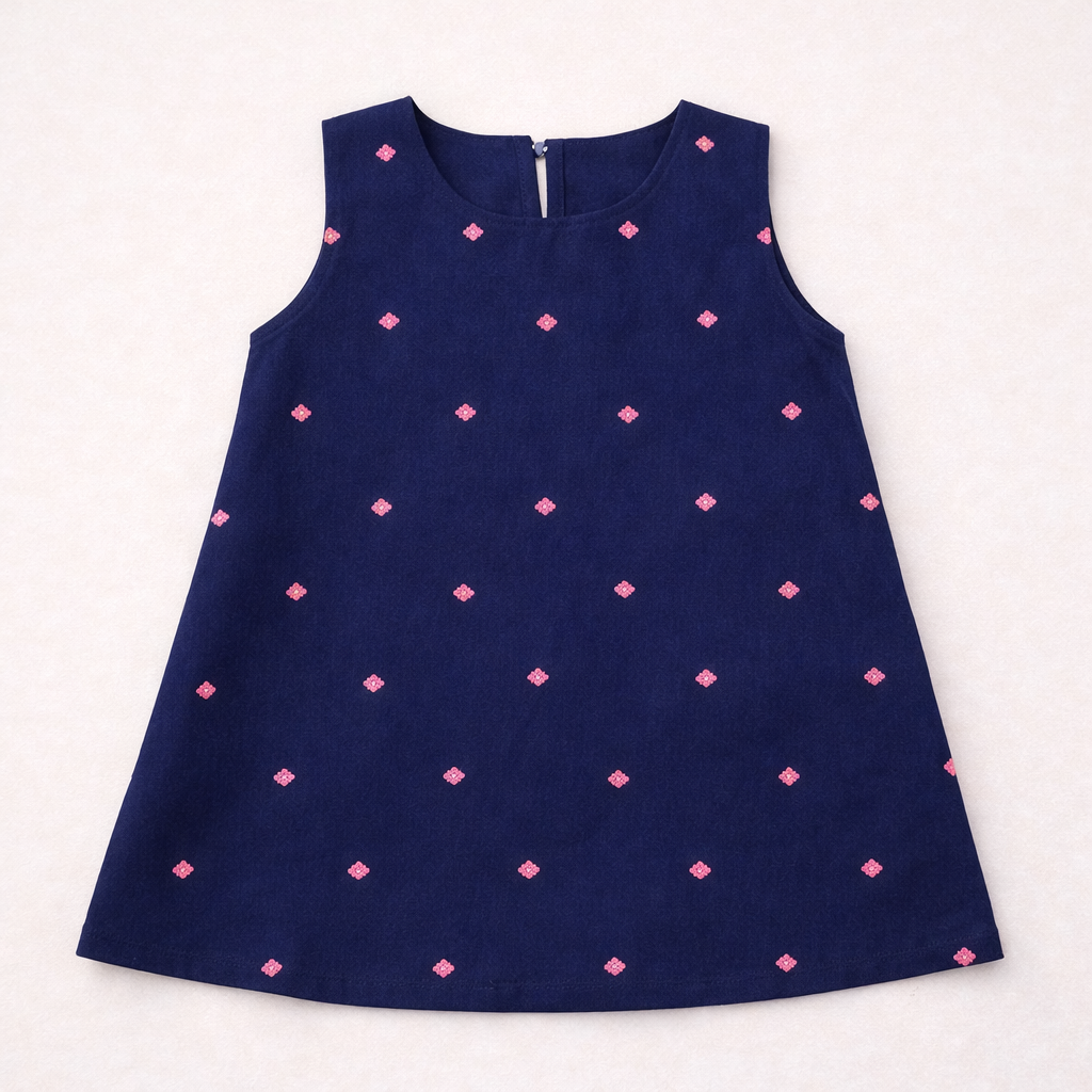 Navy blue 3-piece girls' Shalwar Kameez with waistcoat, featuring traditional embroidery and stylish design by lilcubspk.