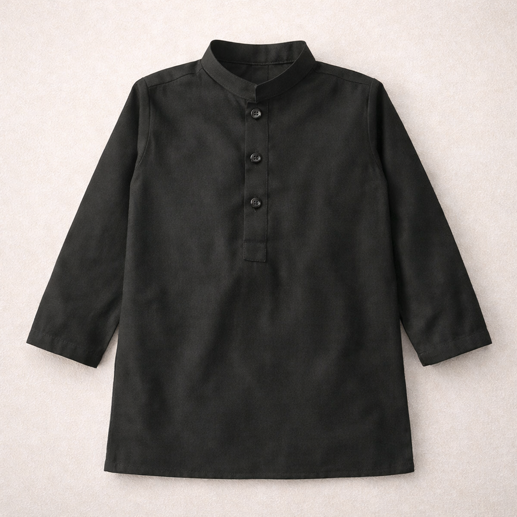 Boys Black Cotton 3 Piece Waistcoat Shalwar Kameez