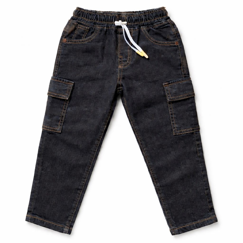 Boys Black Denim Cargo Jeans