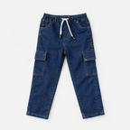 Boys Dark Blue Denim Cargo Jeans - Lil' Cubs