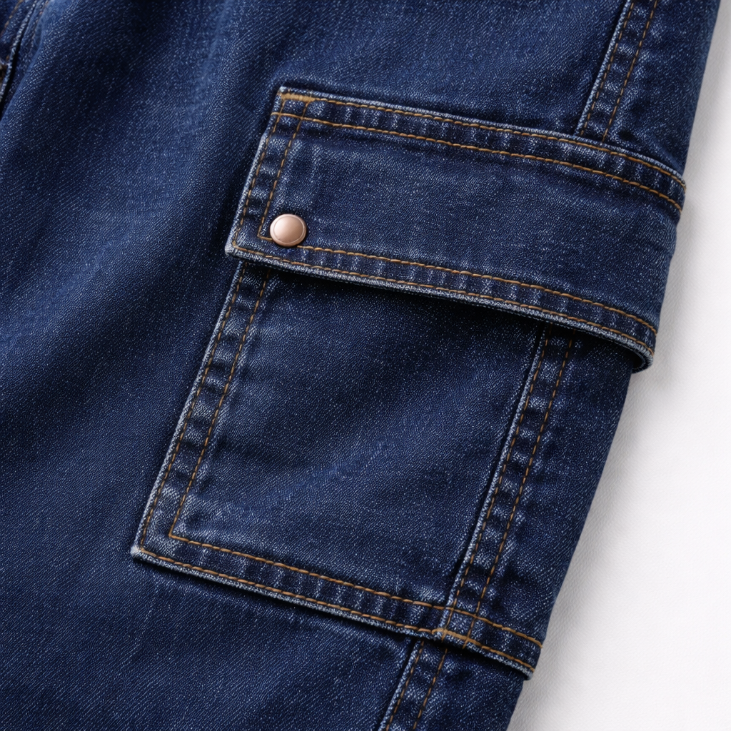 Boys Dark Blue Denim Cargo Jeans