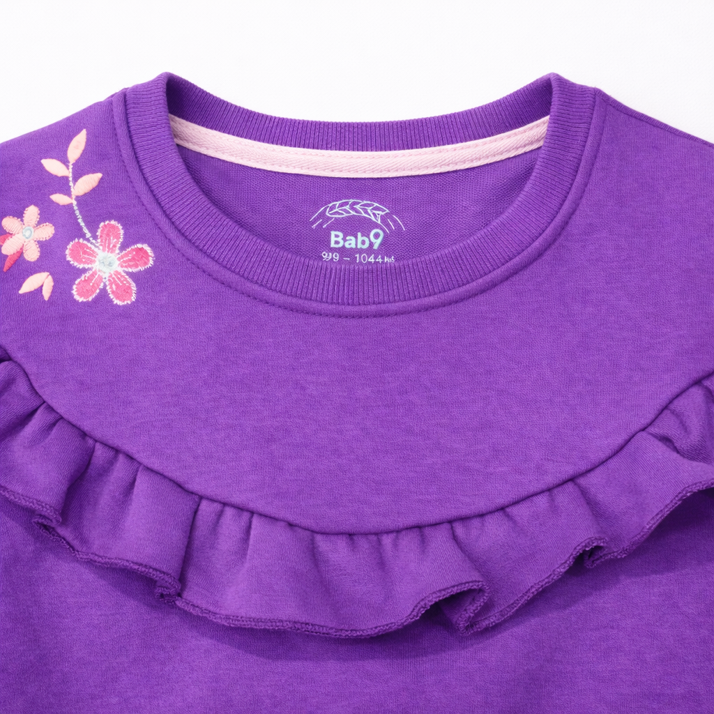 Purple Floral Ruffle Design Sweatshirt