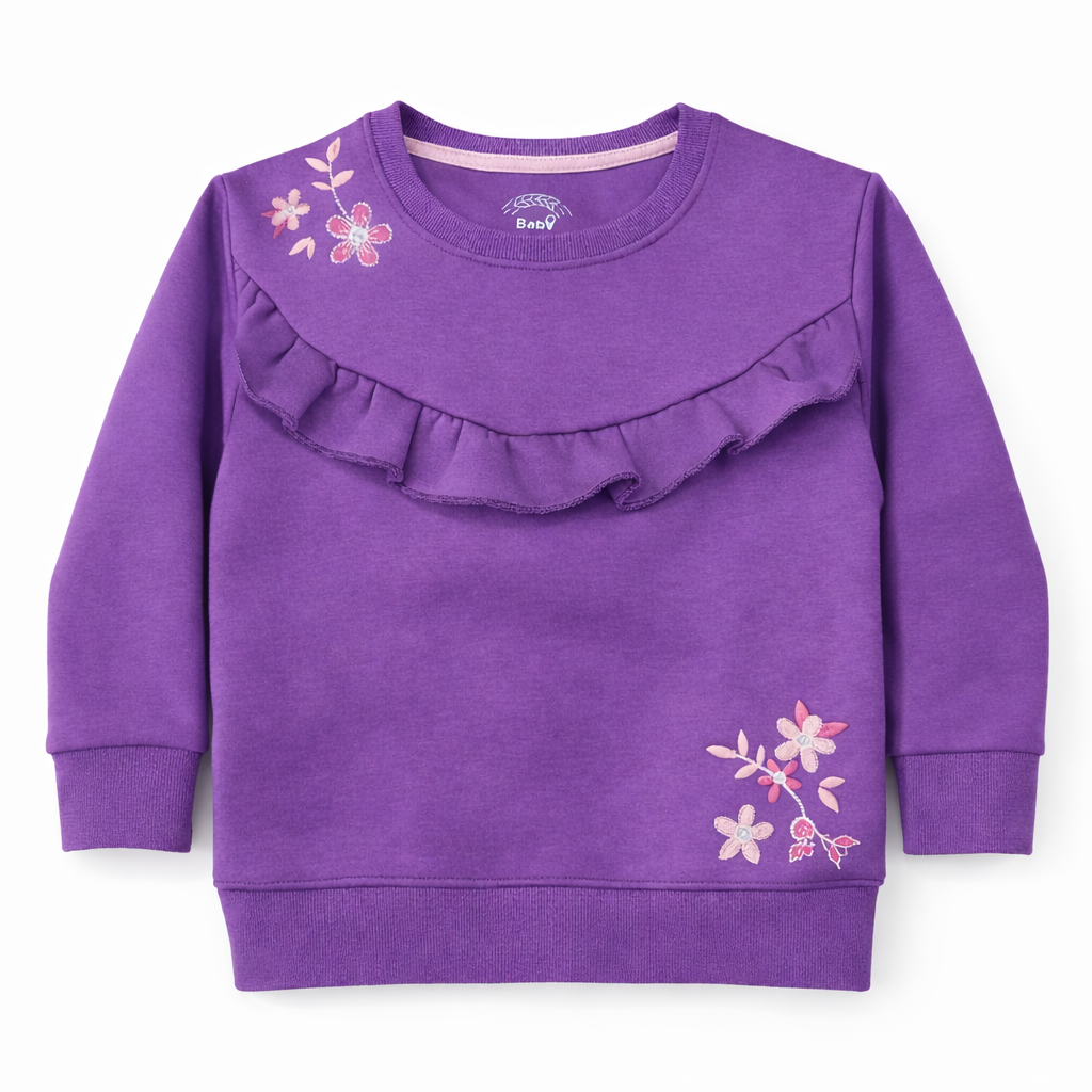 Purple Floral Ruffle Design Sweatshirt