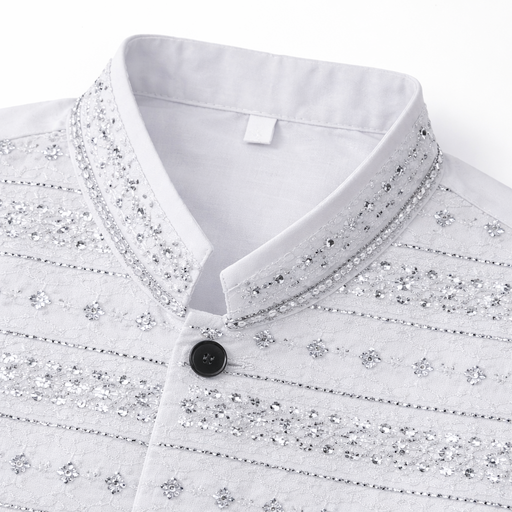 Boys White Cotton 3 Piece Waistcoat Shalwar Kameez