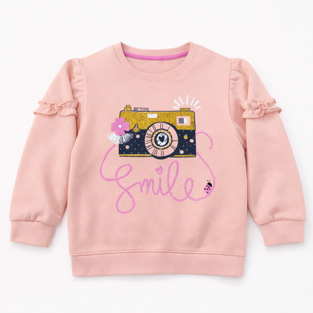 Light Pink Camera “Smile” Print Sweatshirt