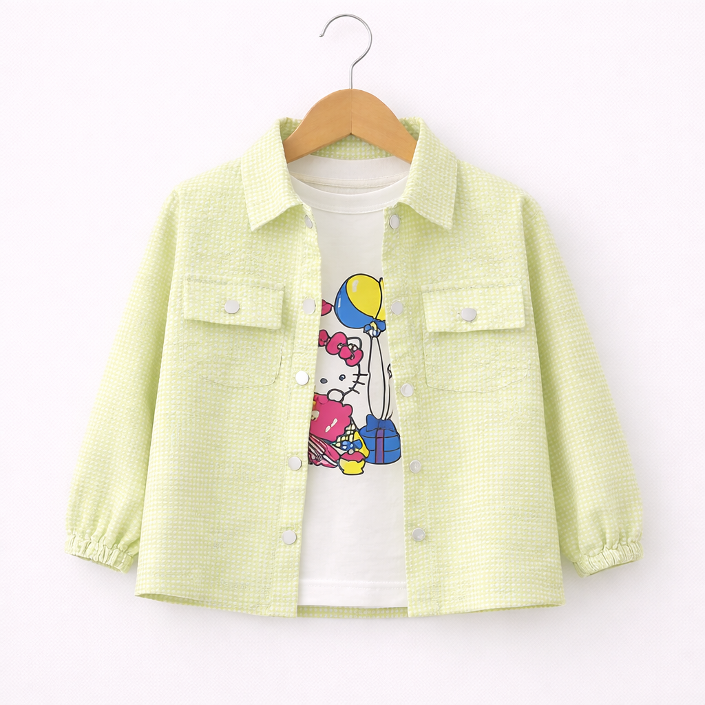 Pistachio Green Kitty Print Casual Coord Set (3-Piece)