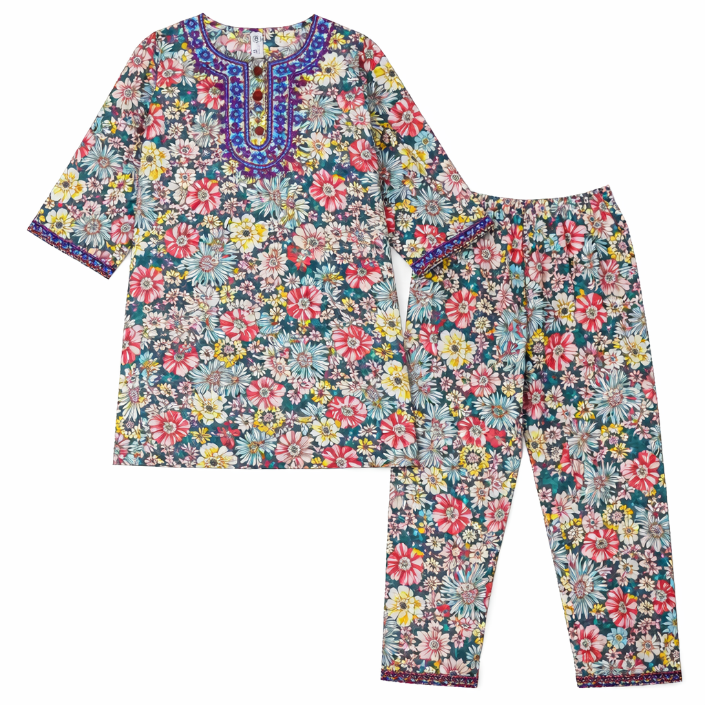 Multi-Color Pastel Print Kurti Pajma (2-Piece) - Lil' Cubs