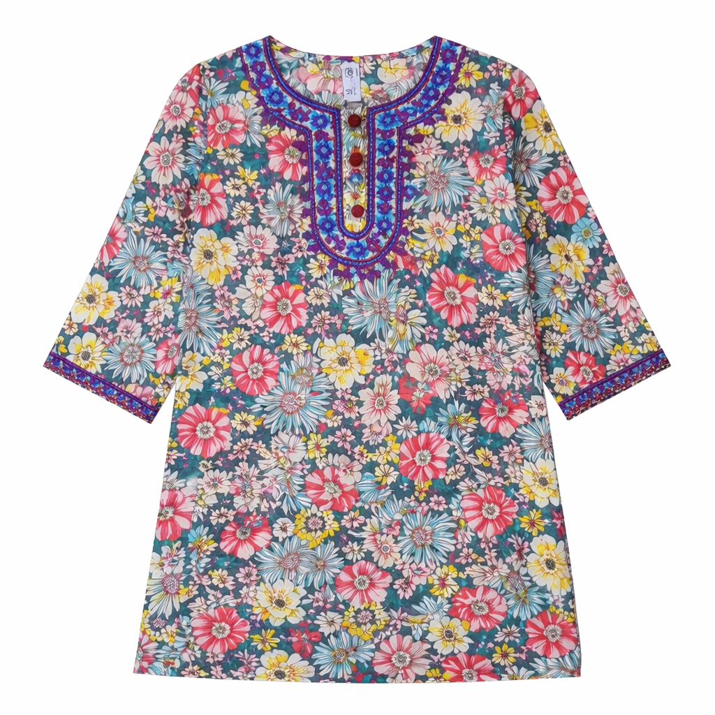 Multi-Color Pastel Print Kurti Pajma (2-Piece)
