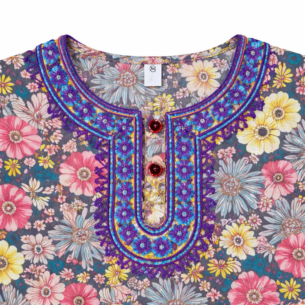 Multi-Color Pastel Print Kurti Pajma (2-Piece)