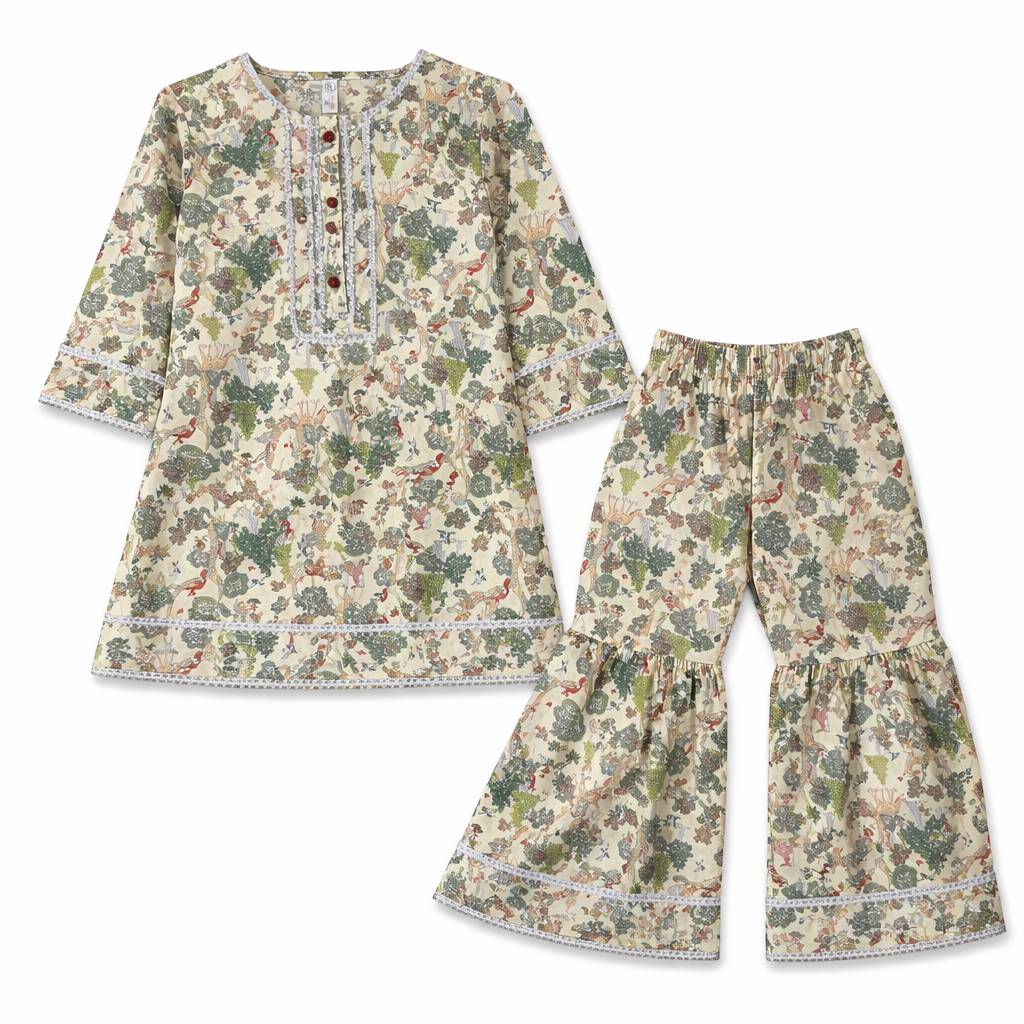 Off-White Jungle Print Kurti Shahrara (2-Piece)