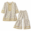 White Floral Print Kurti Shahrara (2-Piece) - Lil' Cubs