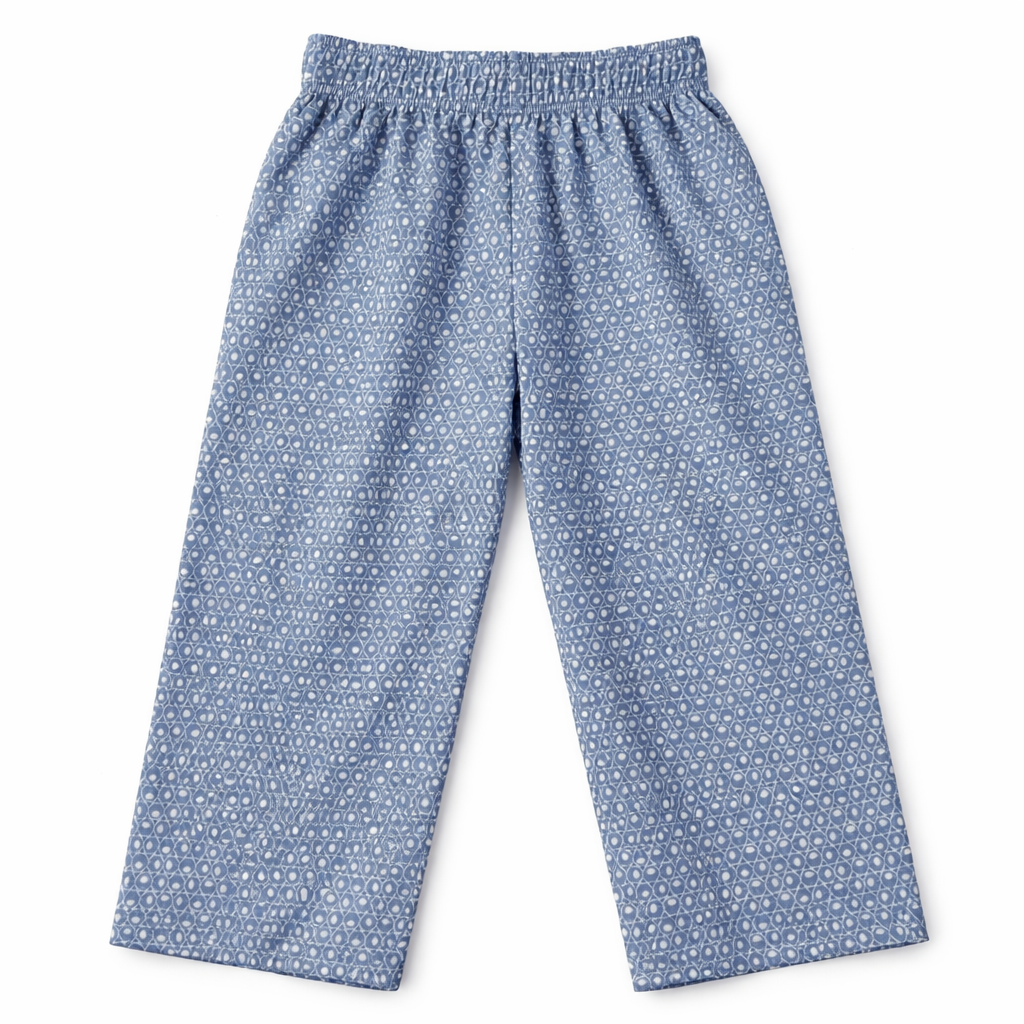 Girls' blue and white circle cotton pajamas from lilcubspk, featuring comfortable, soft fabric and playful circle pattern.