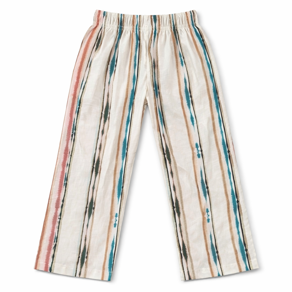 Girls boho stripes white cotton pajamas trousers by lilcubspk, featuring comfortable, stylish striped design and soft cotton fabric.