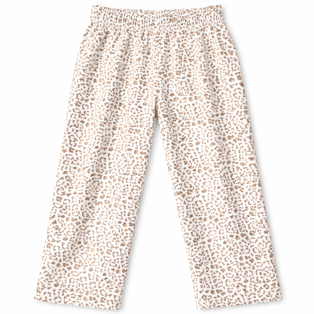 Girls leopard spots white cotton pajamas by lilcubspk featuring a comfortable fit and playful animal print design.
